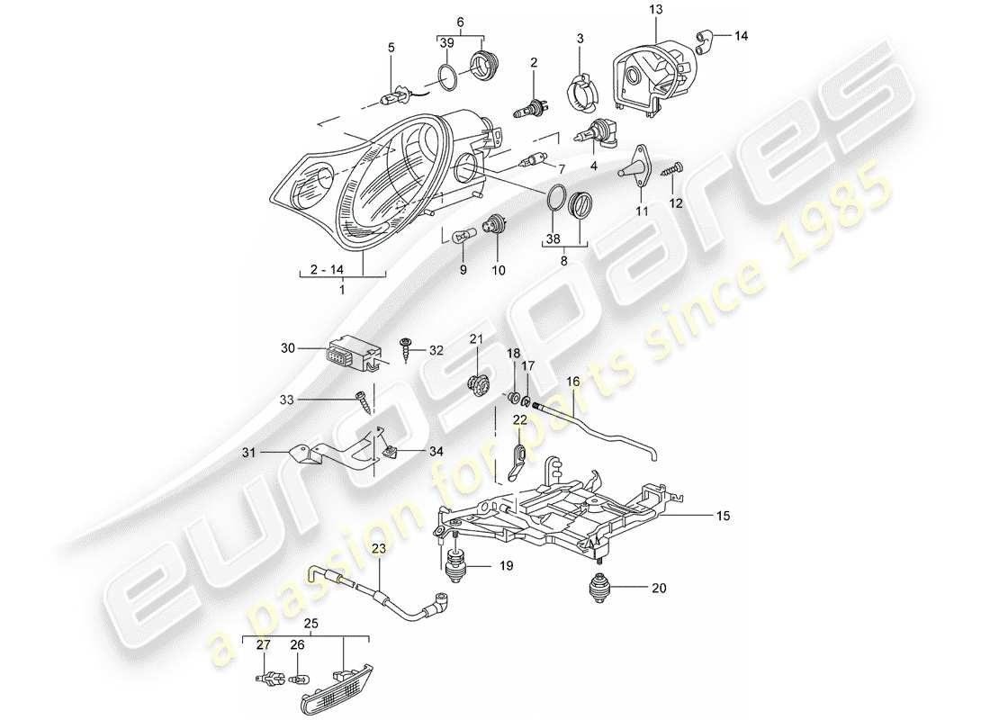 porsche 2000 (996) faro - repetidor de señal de giro - d - mj 2002>> diagrama de piezas