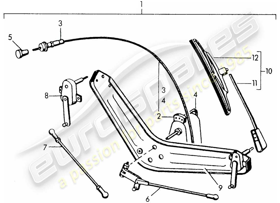 porsche 1952 (356/356a) sistema de limpiaparabrisas diagrama de piezas