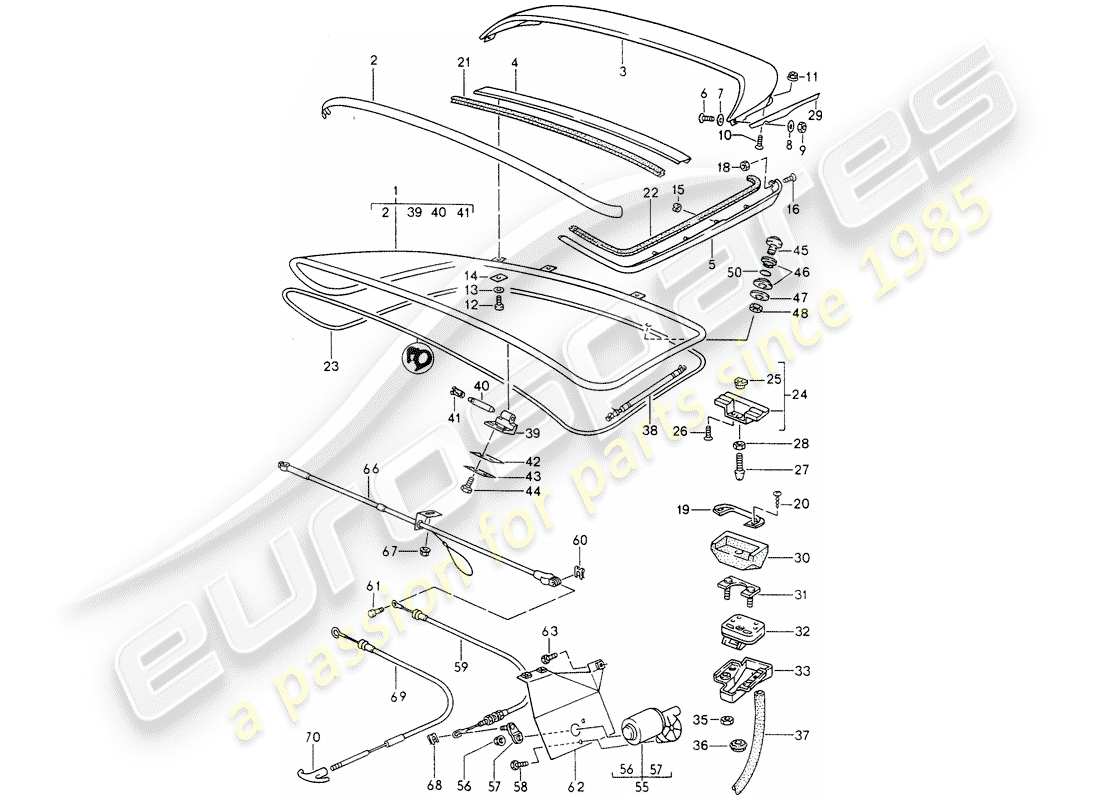 porsche 1995 (968) tapa del maletero trasero - spoiler trasero diagrama de piezas