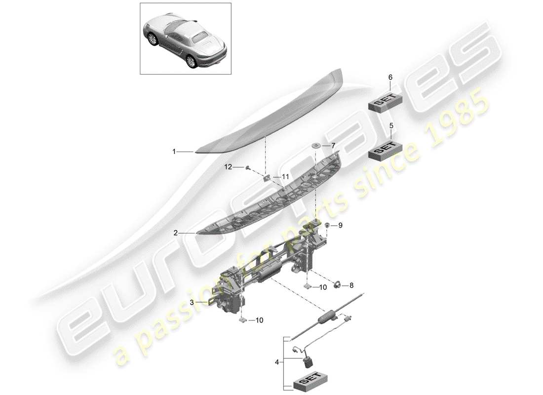 porsche 2019 (718 boxster) alerón trasero diagrama de piezas