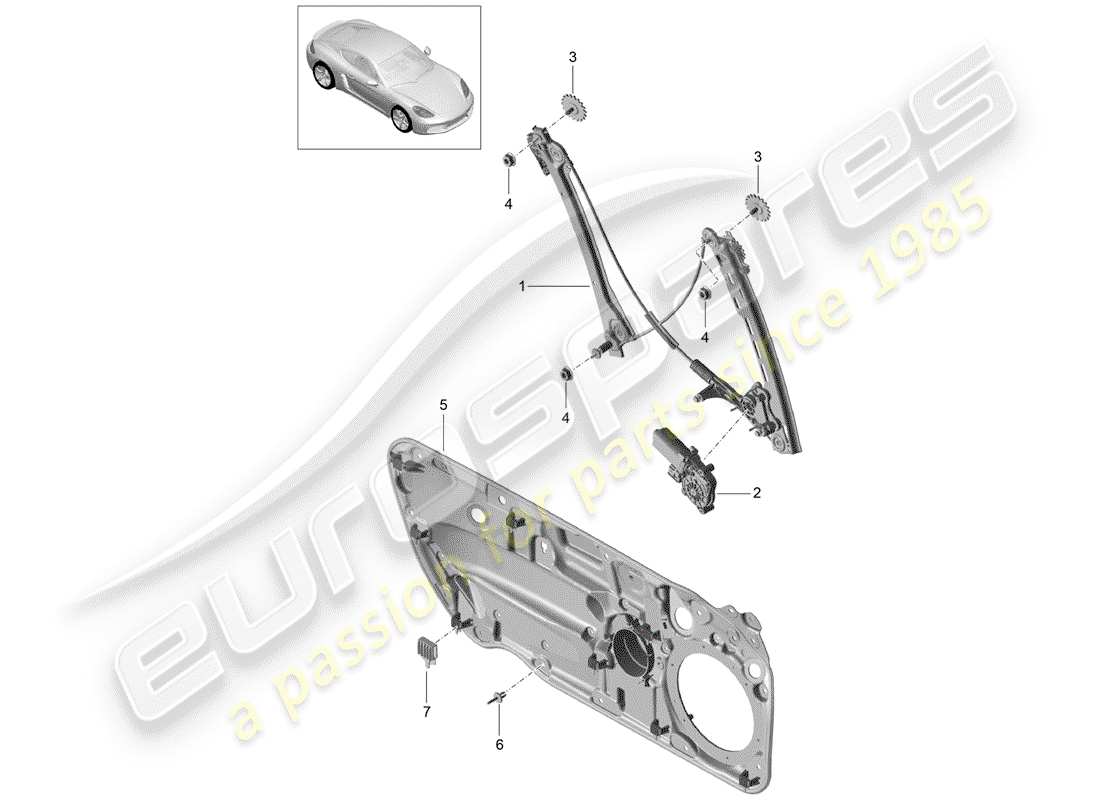 porsche 2018 (718 cayman) diagrama de pieza del regulador de ventana