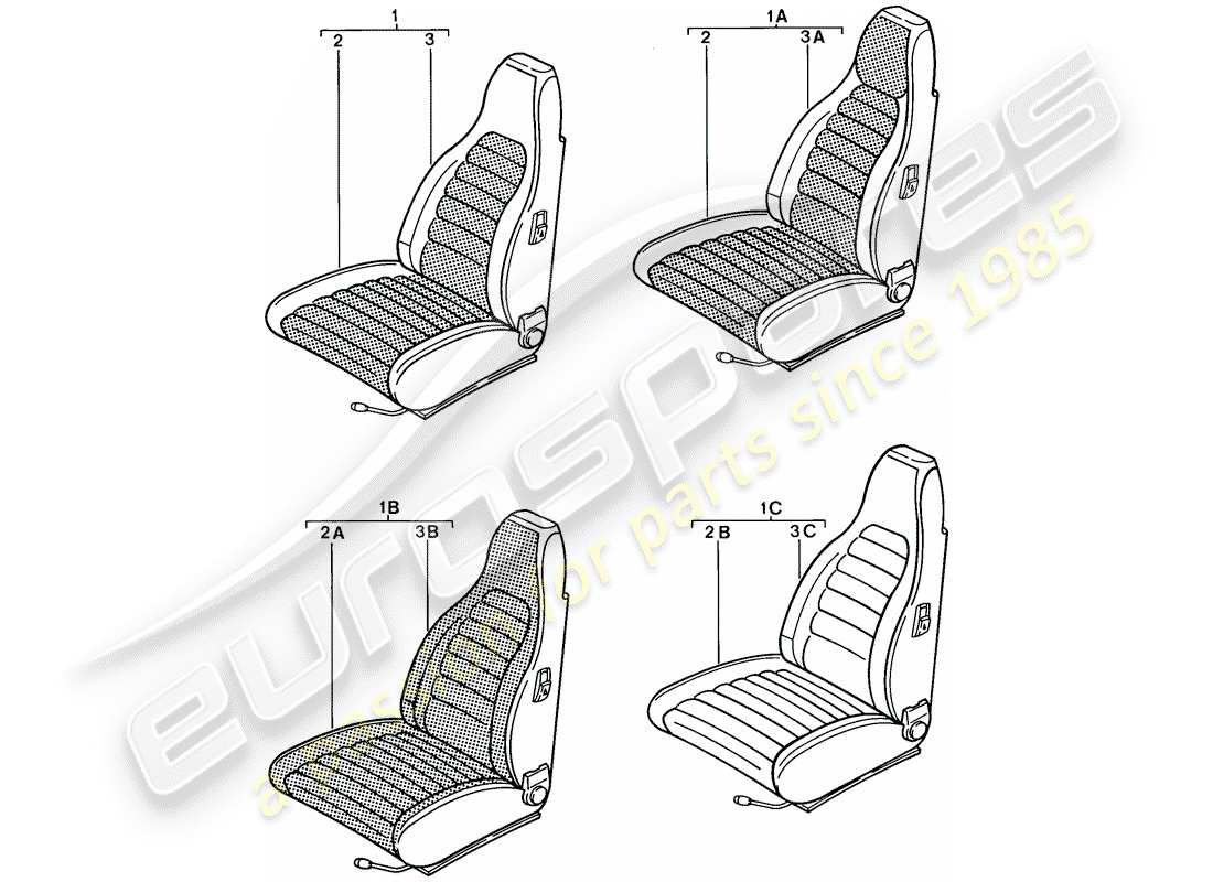 porsche 1987 (924s) asiento delantero - diagrama de piezas completo