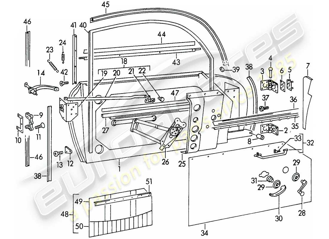 porsche 1954 (356/356a) puerta - con: diagrama de piezas