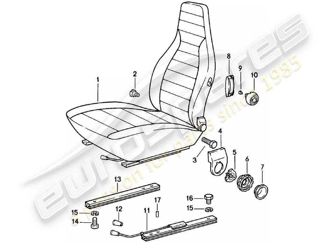 porsche 1981 (911) asiento delantero - diagrama de piezas completo
