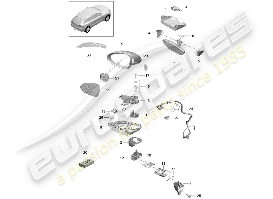 porsche 2015 (macan) diagrama de pieza interior del espejo retrovisor