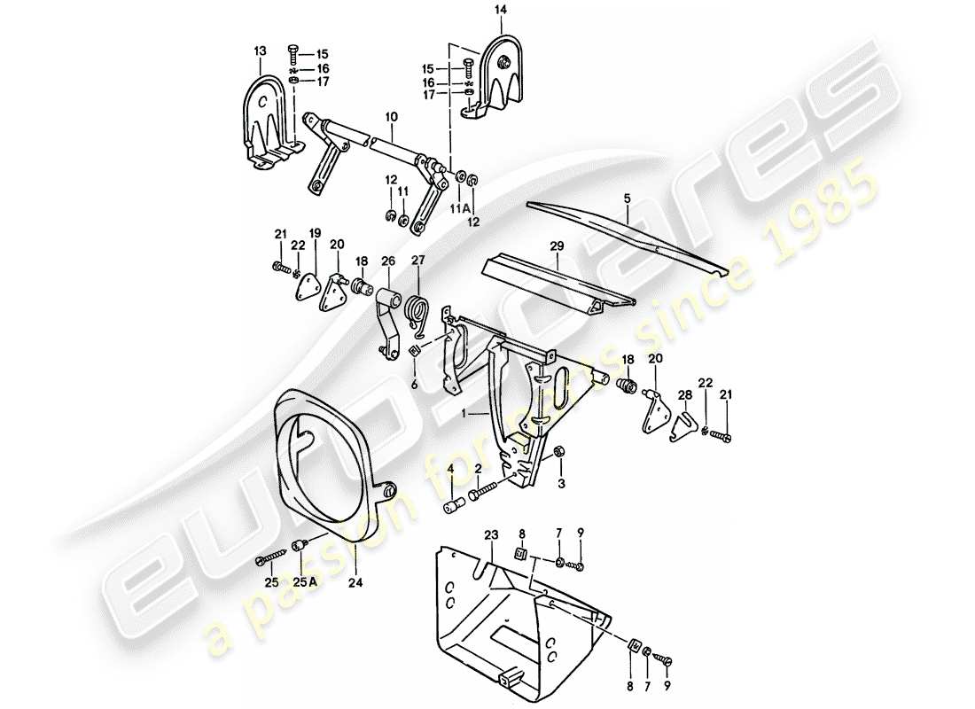porsche 1979 (924) faro emergente diagrama de piezas