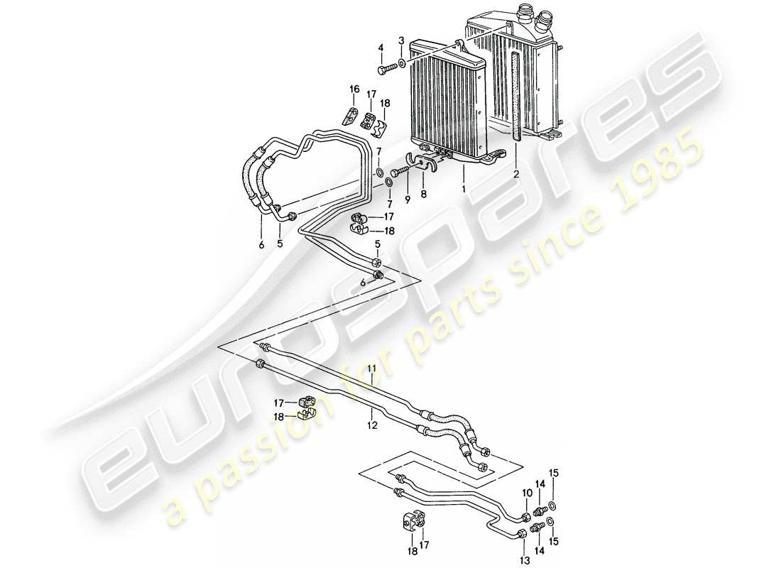 porsche 1994 (993) tiptronic - enfriador atf - líneas atf diagrama de piezas