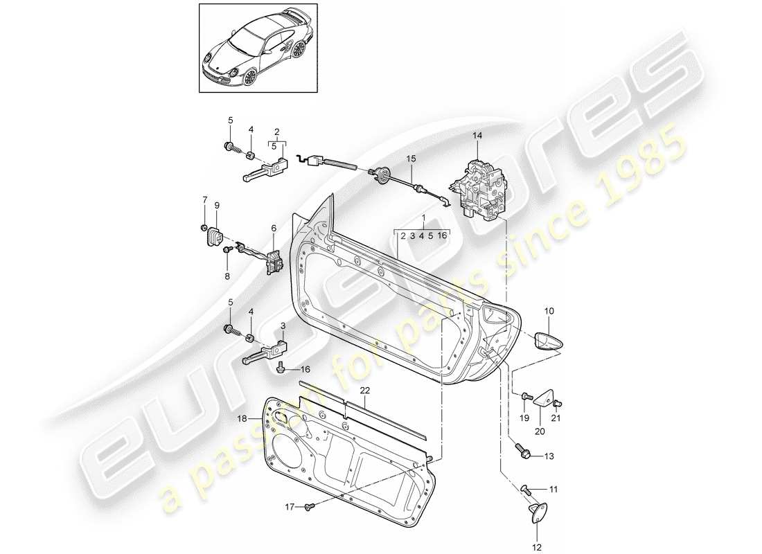porsche 911 t/gt2rs (2013) diagrama de piezas de la carcasa de la puerta
