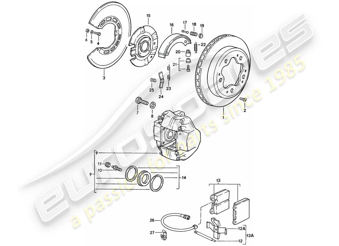 porsche 1986 (911) frenos de disco - eje trasero diagrama de piezas