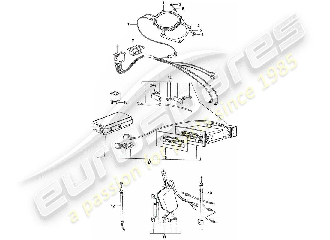 porsche 1982 (944) unidad de radio - con: - 3 - altavoz - f >> 94-cn403 921 - f >> 94-dn400 108 diagrama de piezas