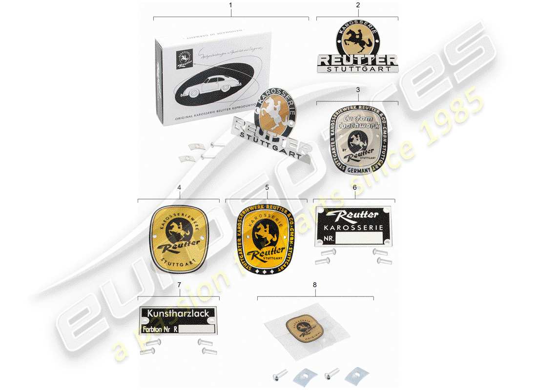 porsche classic accessories (1985) emblema - diagrama de piezas de reutter