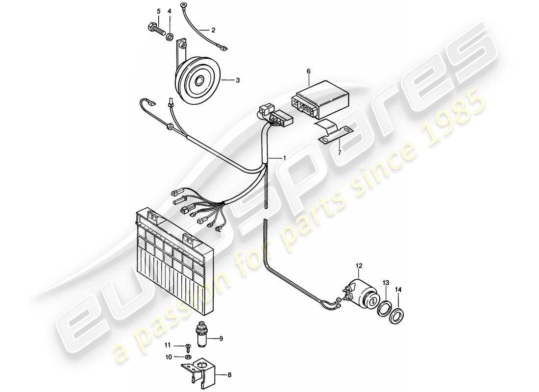 porsche 1988 (924s) sistema de alarmas diagrama de piezas