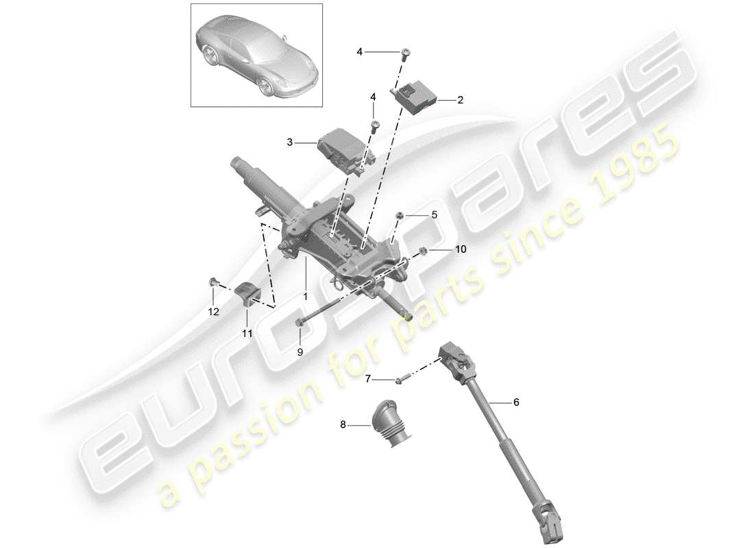 porsche 2013 (991-1) columna de dirección diagrama de piezas