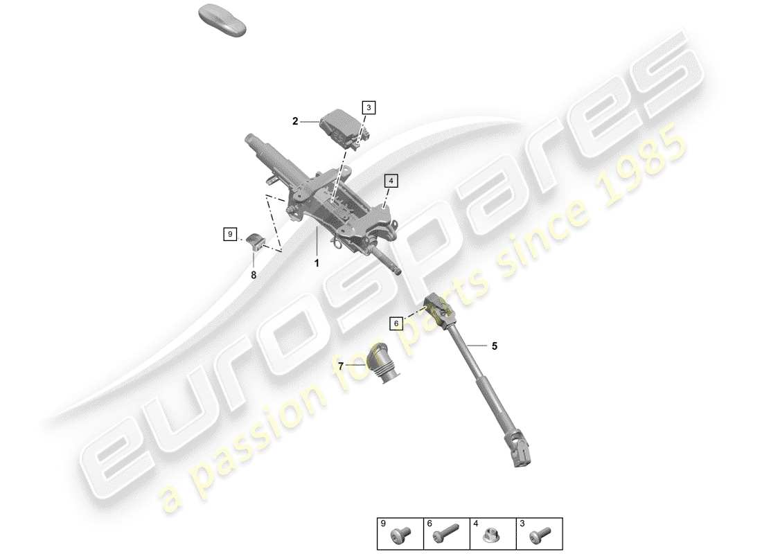 porsche 2019 (718 boxster spyder) diagrama de piezas de la columna de dirección