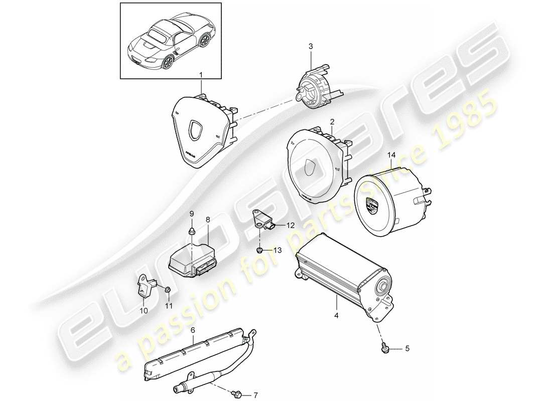 porsche 2011 (987 boxster) bolsa de aire diagrama de piezas