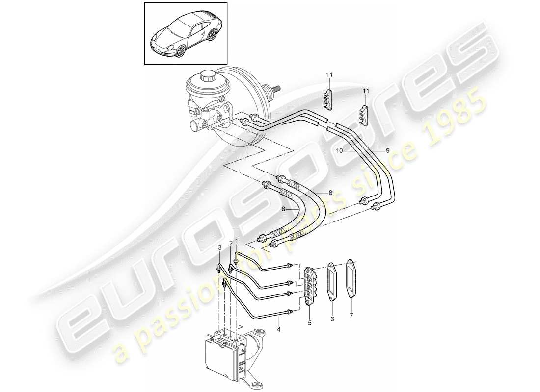porsche 2012 (997-2) líneas de freno diagrama de piezas