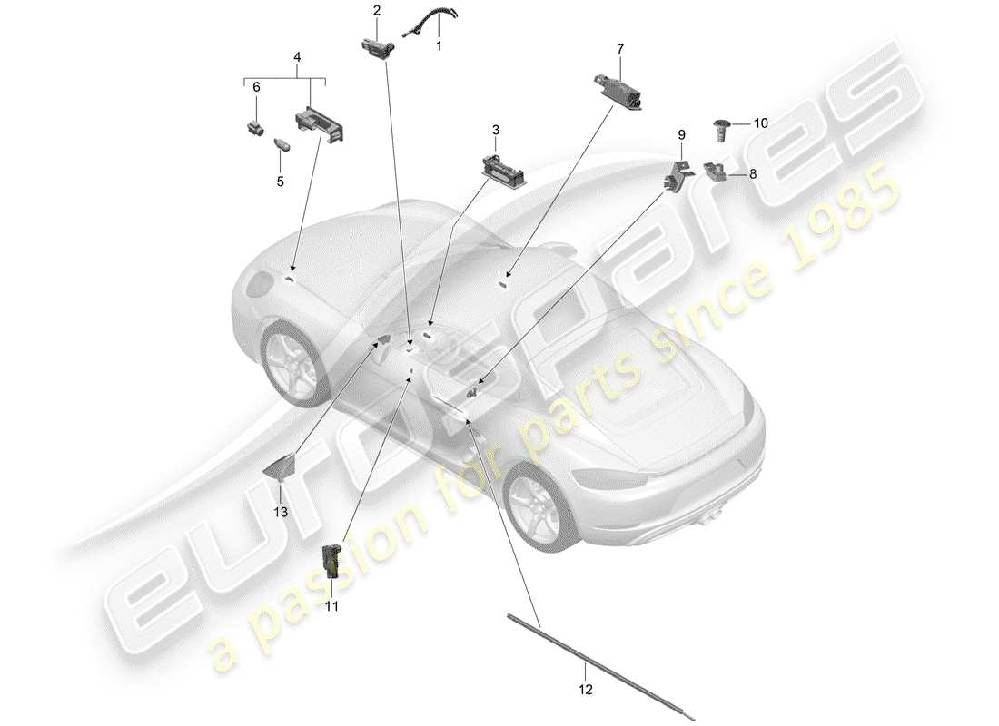 porsche 2018 (718 cayman) luz interior diagrama de piezas