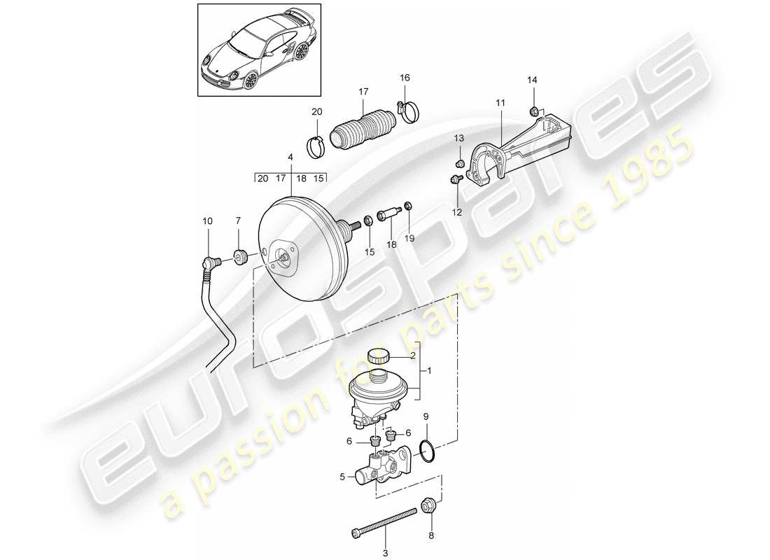 porsche 911 t/gt2rs (2013) diagrama de piezas del cilindro maestro de freno