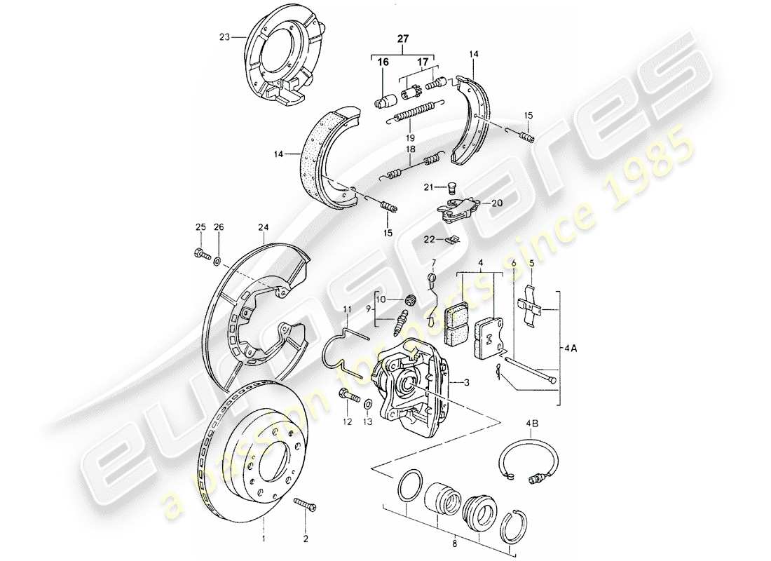 porsche 1984 (944) frenos de disco - eje trasero diagrama de piezas