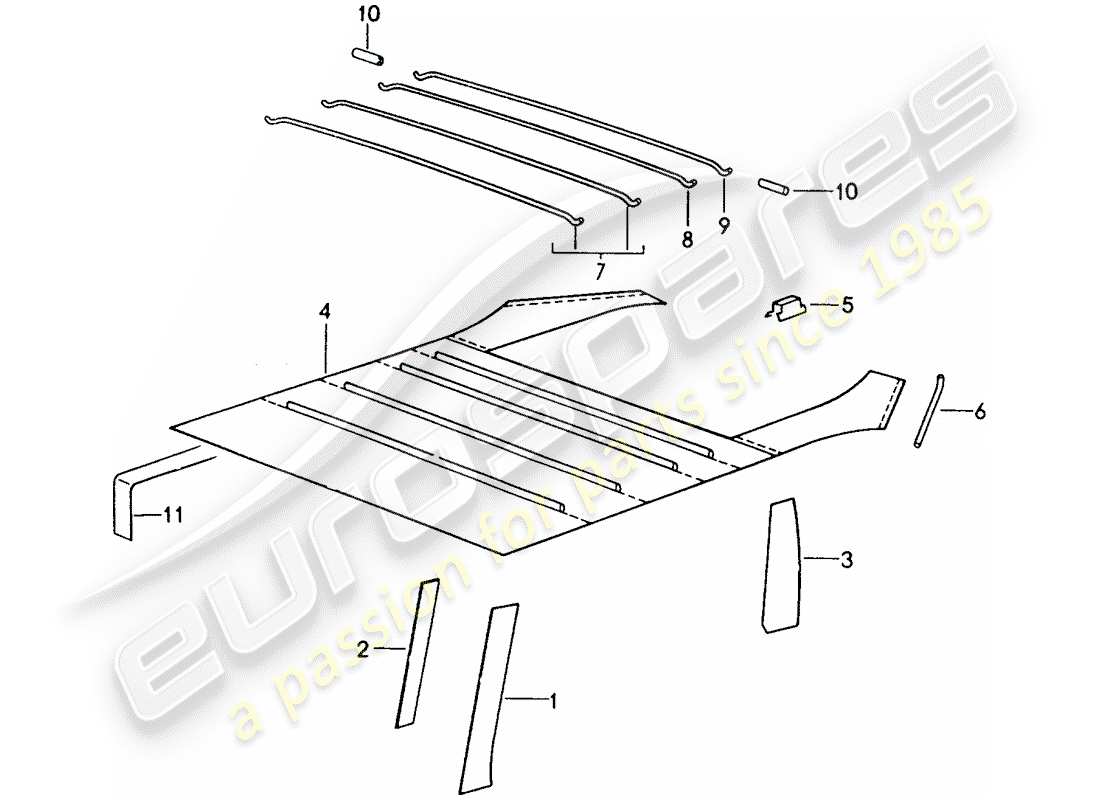 porsche 1997 (993) equipo interior - diagrama de piezas del techo