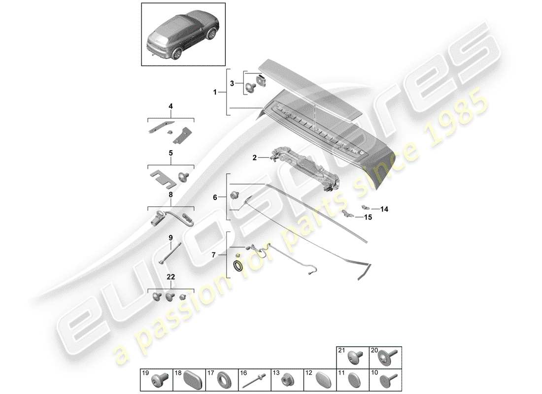 porsche 2018 (cayenne e3 9ya/9yb) alerón trasero diagrama de piezas