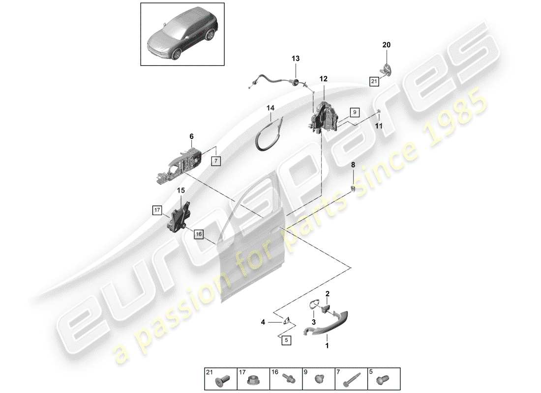 porsche 2018 (cayenne e3 9ya/9yb) manija de puerta exterior diagrama de piezas