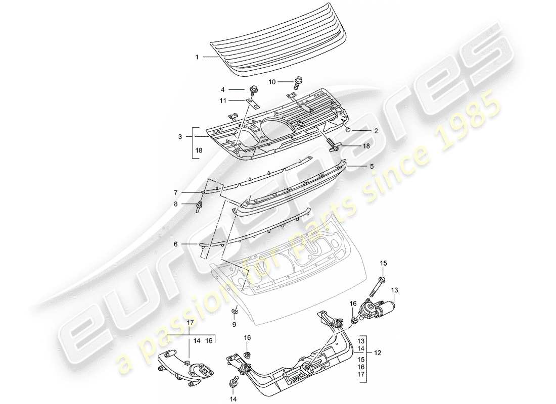 porsche 2000 (996) diagrama de piezas del spoiler trasero