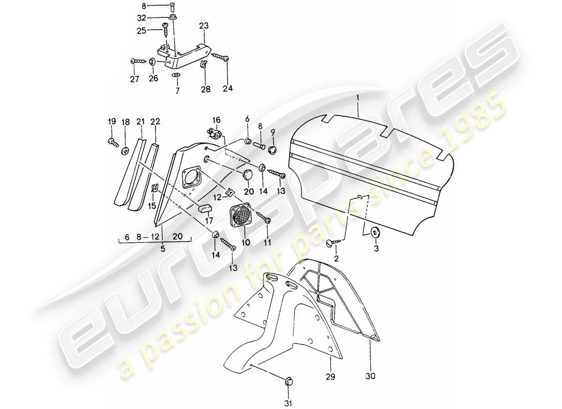 porsche 1997 (993) equipamiento interior diagrama de piezas