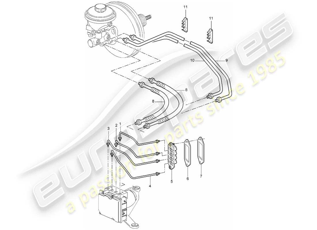 porsche 2007 (987 boxster) diagrama de piezas de líneas de freno