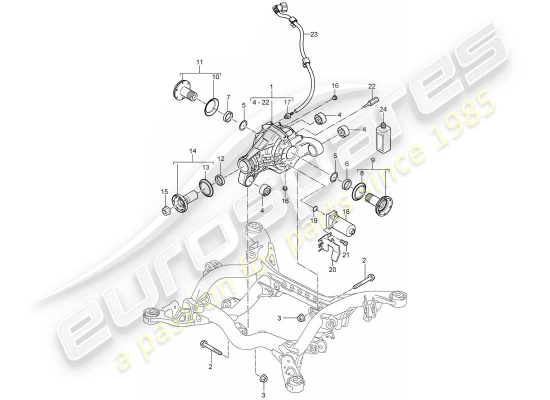 porsche 2005 (cayenne e1 9pa) diferencial del eje trasero diagrama de piezas