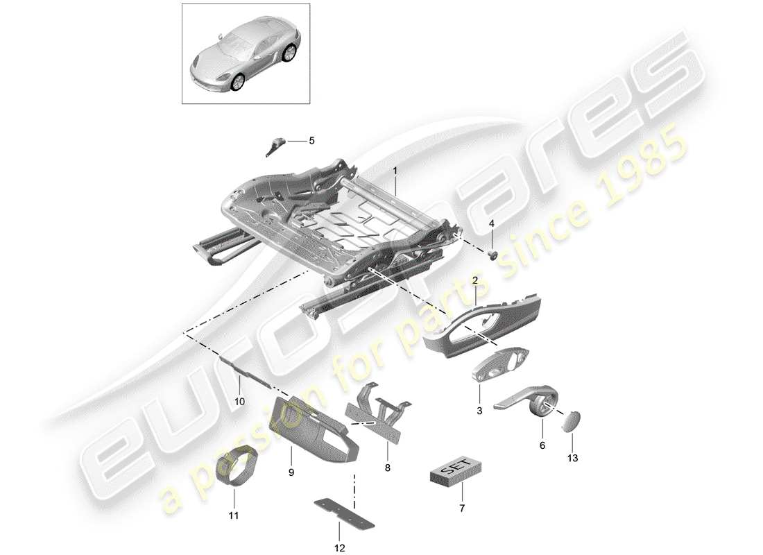 porsche 2019 (718 cayman) estructura del asiento diagrama de piezas