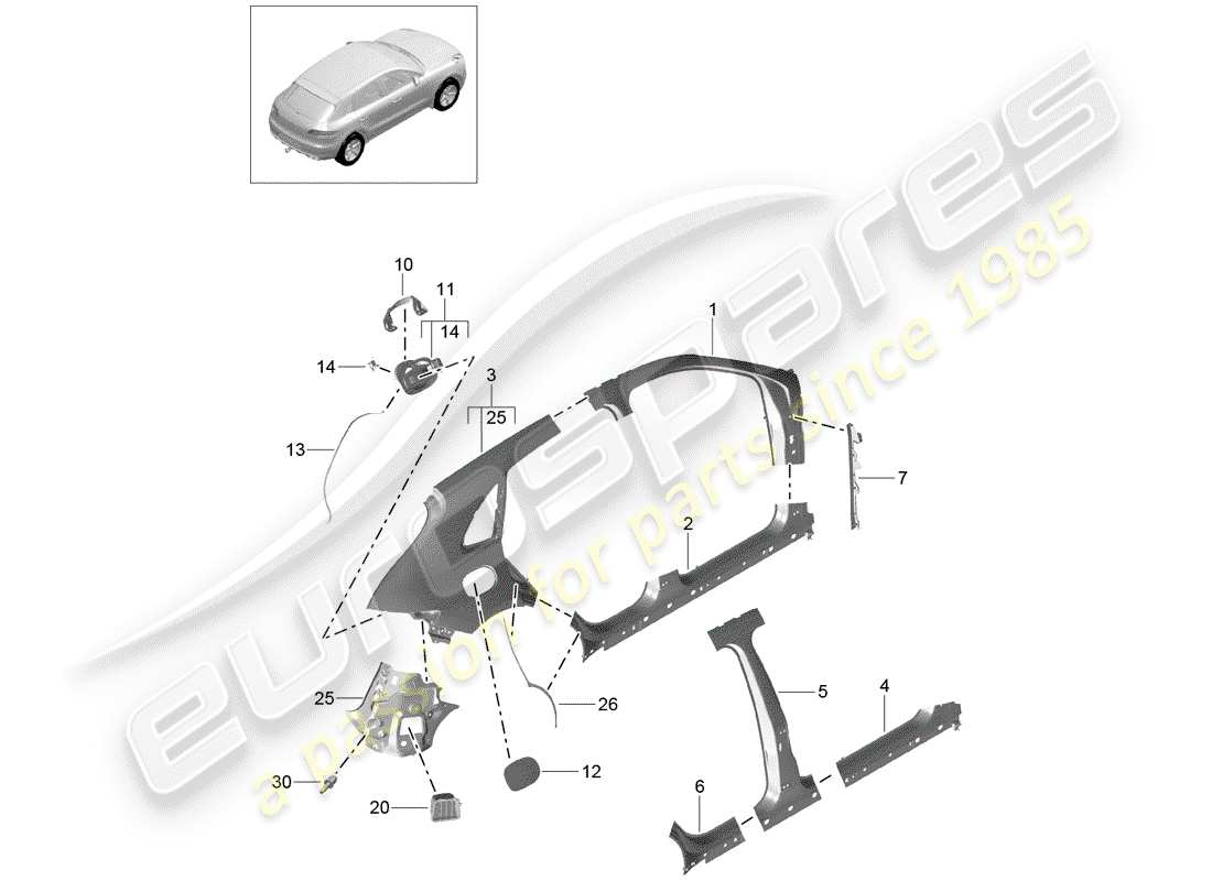 porsche 2017 (macan) panel lateral diagrama de piezas