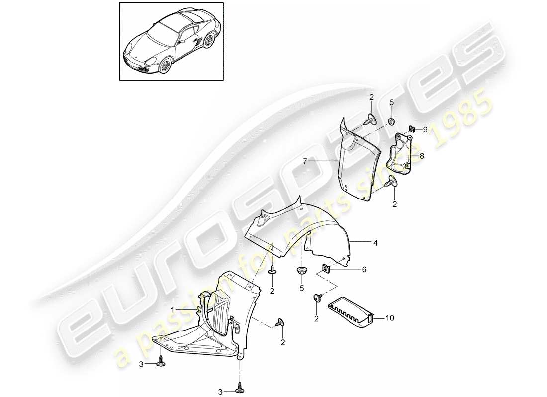 porsche 2010 (987 cayman) adornos diagrama de piezas