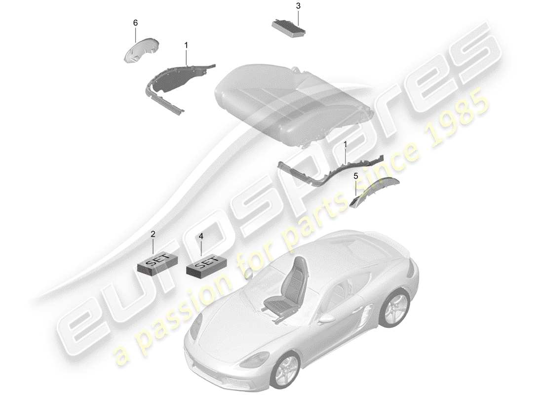porsche 2020 (718 cayman) acolchado para asiento diagrama de piezas
