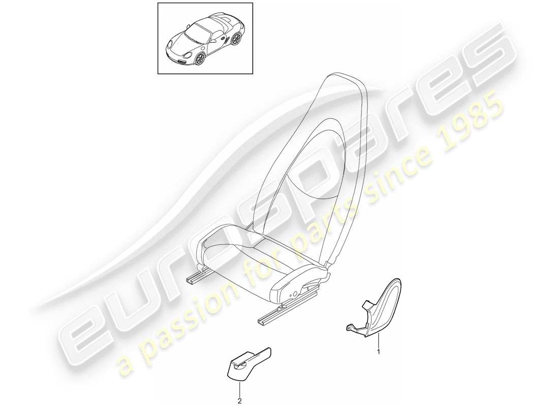 porsche 2009 (987 boxster) diagrama de piezas del asiento delantero