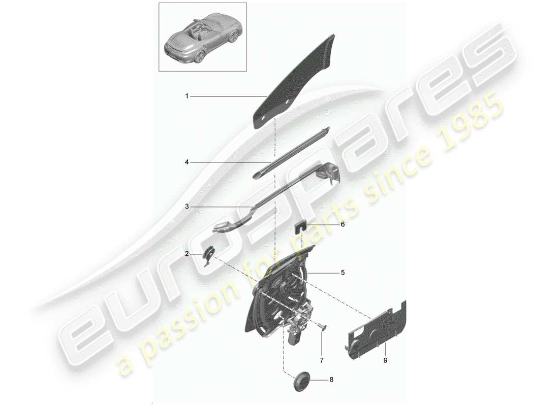porsche 2017 (991-2 turbo) ventana lateral diagrama de piezas
