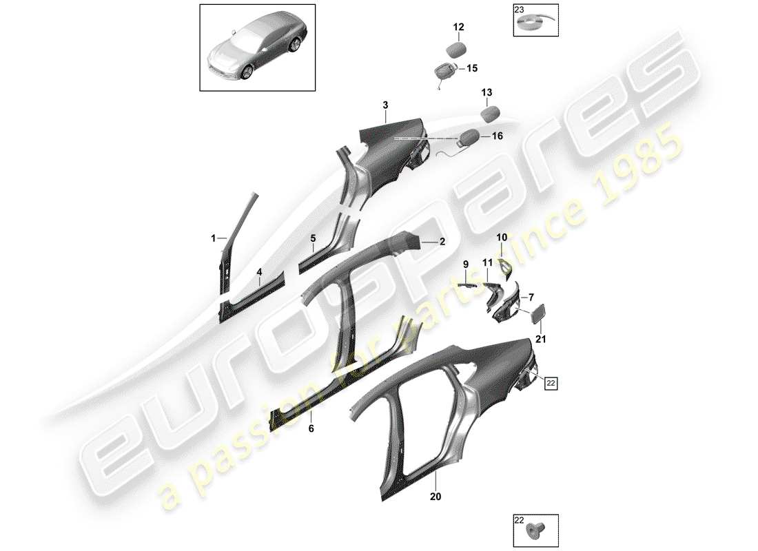 porsche 2017 (panamera 971-1) diagrama de piezas del panel lateral
