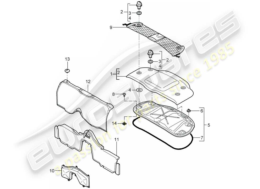 porsche 2005 (987 boxster) diagrama de piezas de trims