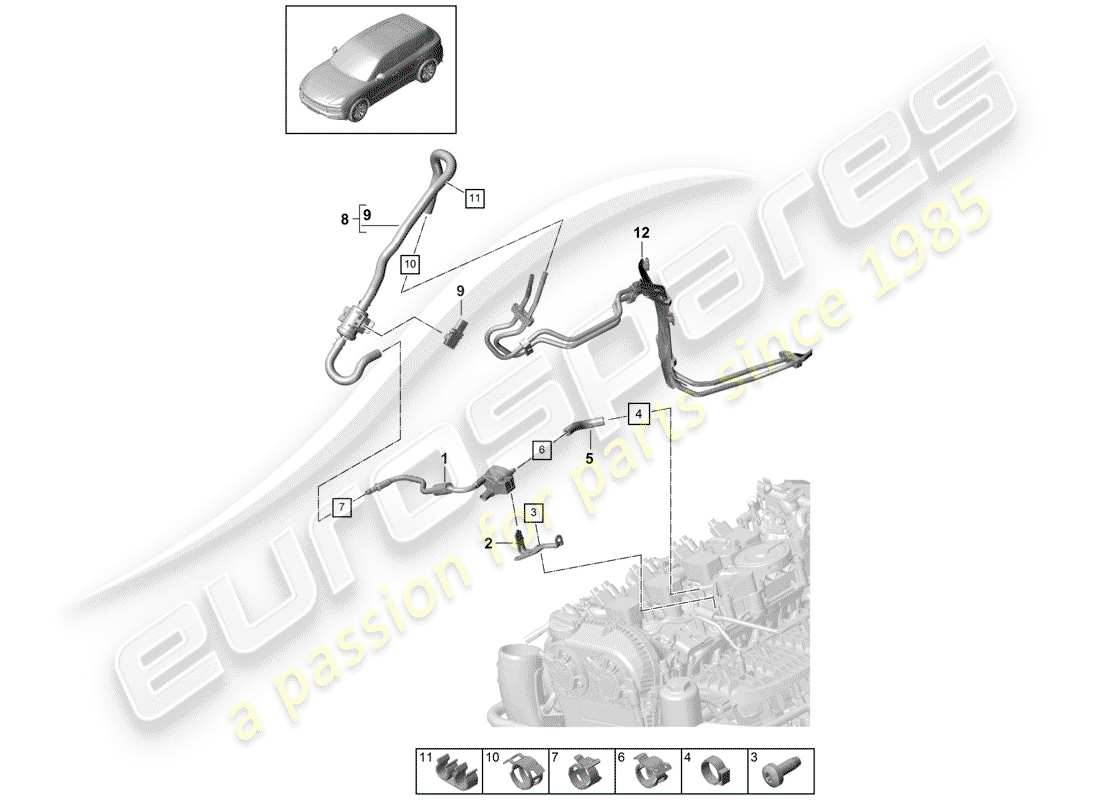 porsche 2020 (cayenne e3 9ya/9yb) diagrama de piezas de la línea de respiradero