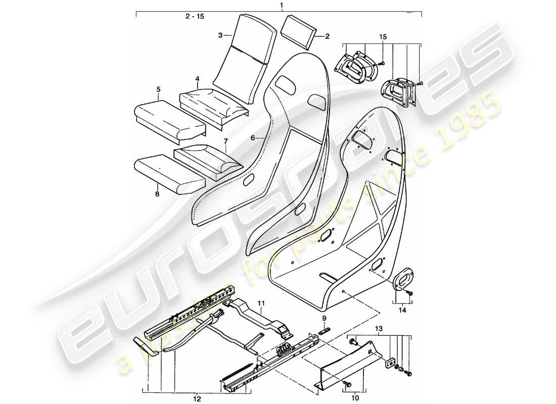 porsche 2001 (996 turbo / gt2) asiento - diagrama de piezas de cuero