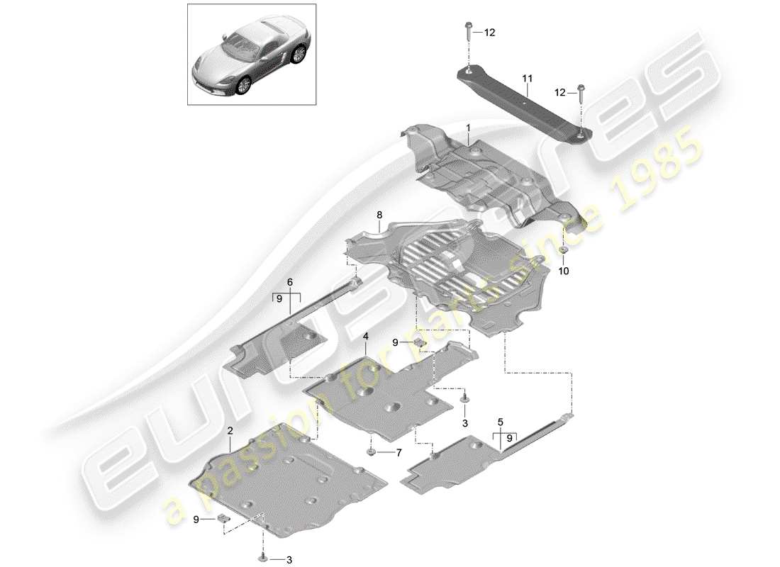 porsche 2020 (718 boxster) recubrimiento diagrama de piezas