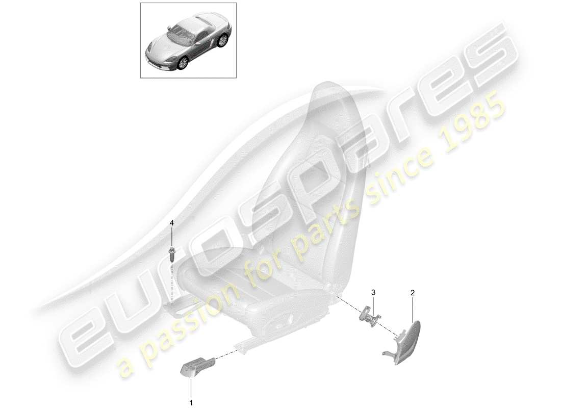 porsche 2020 (718 boxster) asiento diagrama de piezas