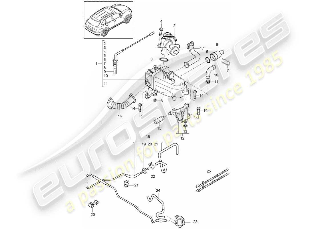 porsche 2017 (cayenne e2 92a) recirculación de escape diagrama de piezas