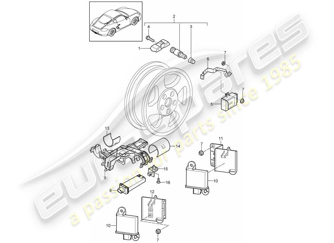 porsche 2009 (987 cayman) sistema de control de presión de neumáticos diagrama de piezas