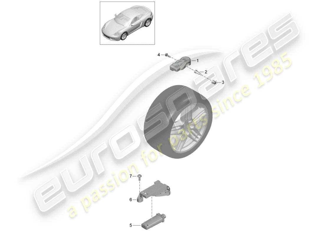 porsche 2019 (718 cayman) sistema de control de presión de neumáticos diagrama de piezas