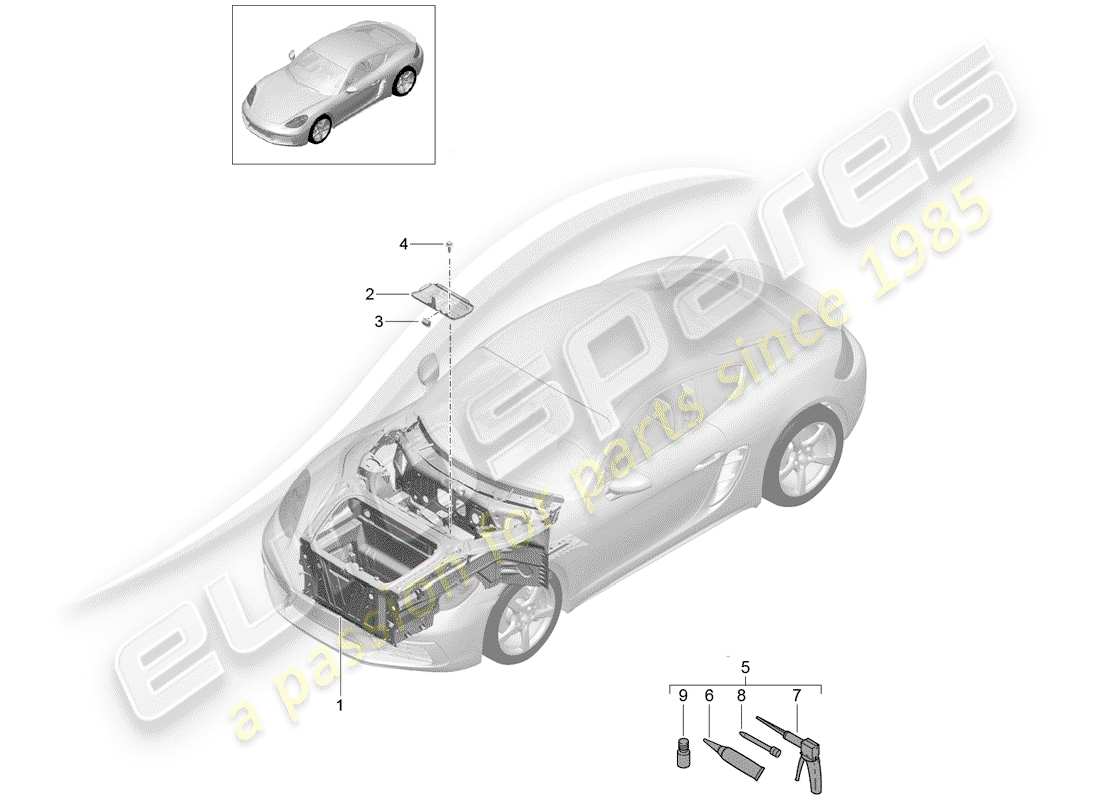 porsche 2017 (718 cayman) diagrama de piezas del extremo delantero