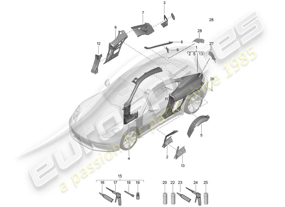 porsche 2017 (718 cayman) diagrama de piezas del panel lateral