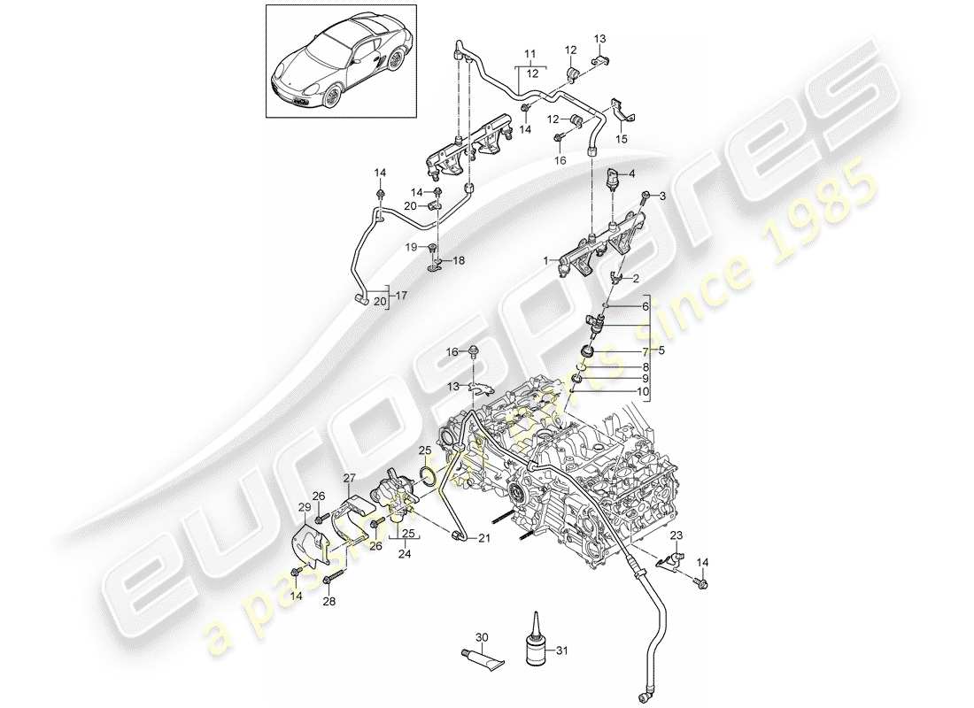 porsche cayman 987 (2009) diagrama de piezas del tubo de recogida de combustible