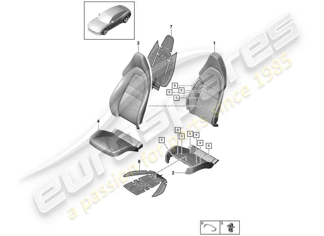 porsche 2017 (panamera 971-1) parte de espuma diagrama de piezas