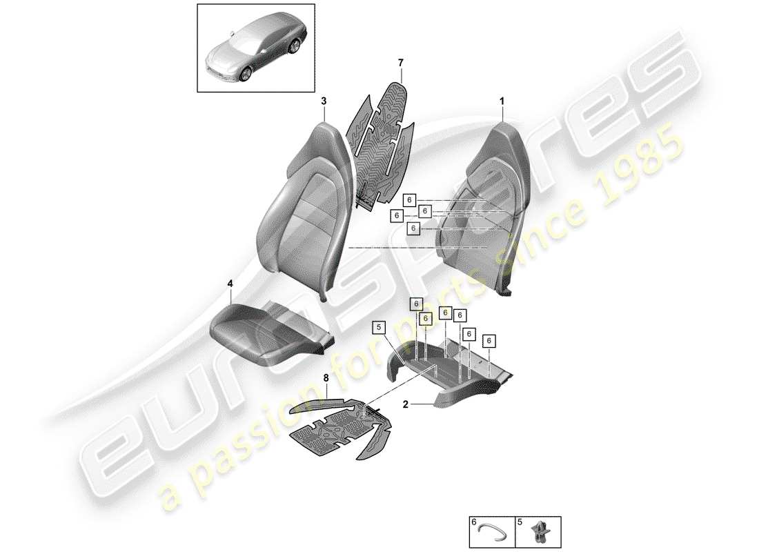 porsche panamera 971 (2017) parte de espuma diagrama de piezas